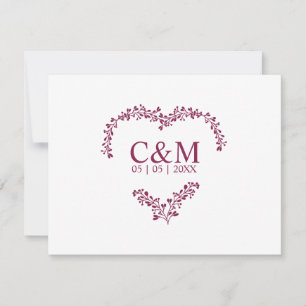 Reserva La Fecha Branches Heart with Initials in Cramberry Color