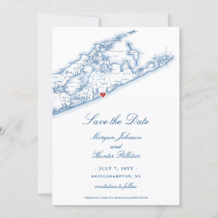 Reserva La Fecha Bridgehampton NY Mapa Boda Azul de la Marina