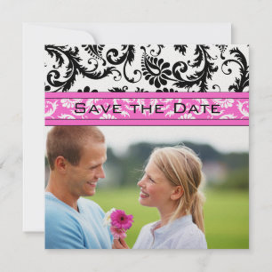 Reserva La Fecha Bright Pink Damask Swirls Wedding Save the Date