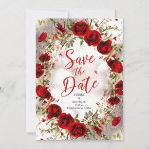 Reserva La Fecha Brillante Boda de rosas rojas de Crimson