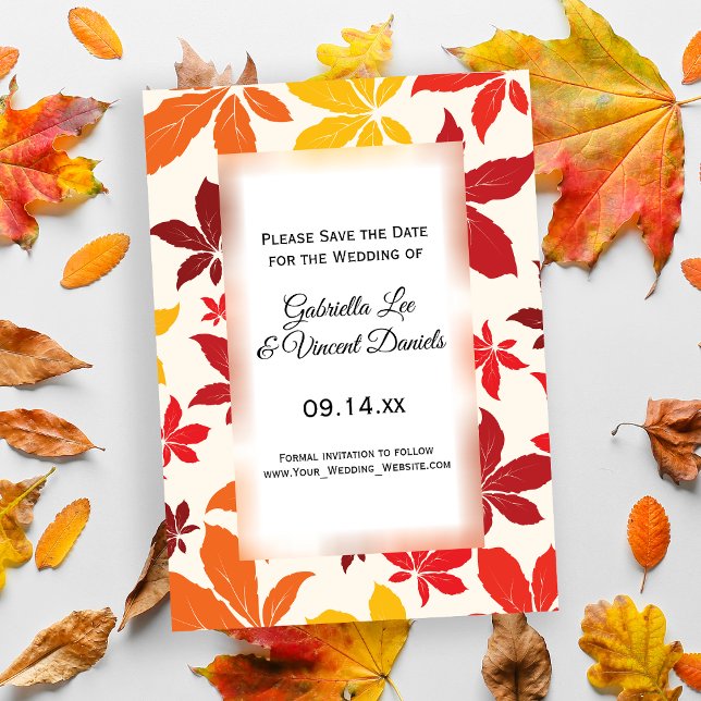 Reserva La Fecha Brillante otoño deja la boda Guardar la fecha (Set a warm Autumnal tone with the seasonal Bright Fall Leaves Wedding Save the Date Cards.)