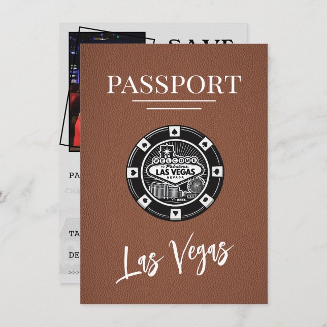Reserva La Fecha Brown Las Vegas Passport Save the Date (Anverso / Reverso)