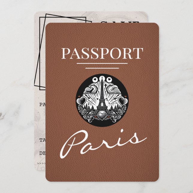 Reserva La Fecha Brown Paris Passport Save the Date (Anverso / Reverso)