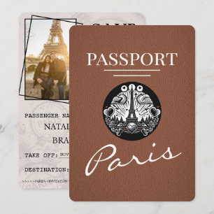 Reserva La Fecha Brown Paris Passport Save the Date