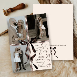 Reserva La Fecha Brown Watercolor Bow Modern 3 Photo Ivory Wedding