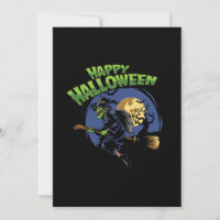 bruja de diseño de halloween y escoba voladora