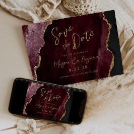 Reserva La Fecha Burgundy Agate Script Save the Date de Boda