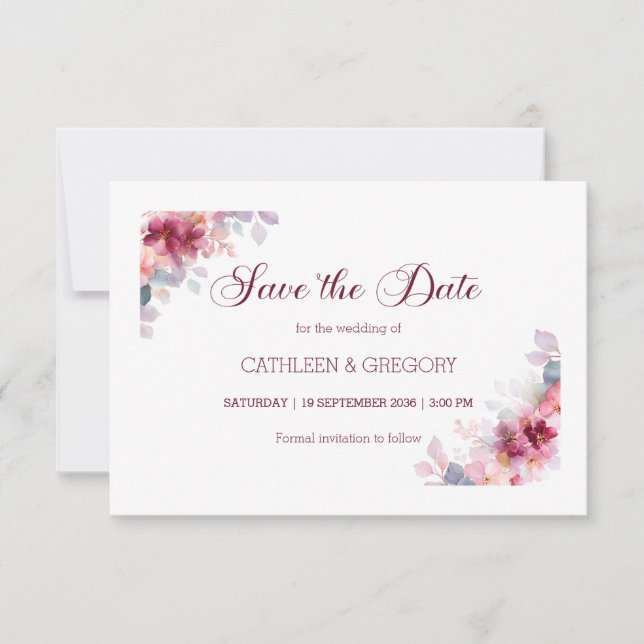 Reserva La Fecha Burgundy Autumn Watercolor Calligraphy Wedding (Anverso)