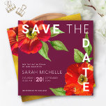 Reserva La Fecha Burgundy Bat Mitzvah Red Floral Watercolor Moderno<br><div class="desc">¡Asegúrate de que todos tus amigos y parientes puedan celebrar el hito de tu hija Bat Mitzvah! Envíe esta moda, impresionante, color rojo floral, acuarela con moderno tipo san serif sobre un fondo burdeos, tarjeta de invitación personalizada "Save the Date". Relieve metalizado de oro falso, acuarela de flores rojas y...</div>