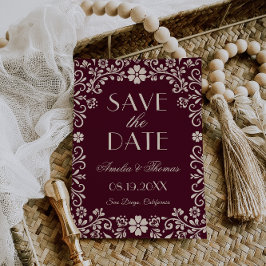 Reserva La Fecha Burgundy Beige Mexican Wedding 