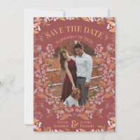 Burgundy Berry Gold Framed Foto Save the Date