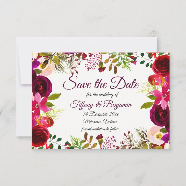 Reserva La Fecha Burgundy Boho Garden Wedding Save The Date Invite (Anverso)