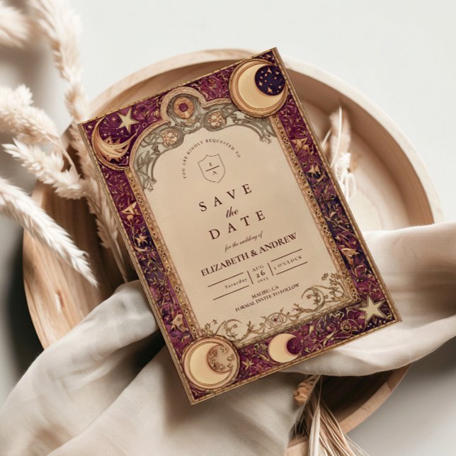 Reserva La Fecha Burgundy Celestial Moon Wedding (Subido por el creador)