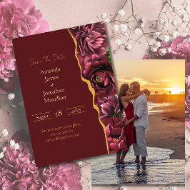 Reserva La Fecha Burgundy Elegance con Personalizado de oro Boda de