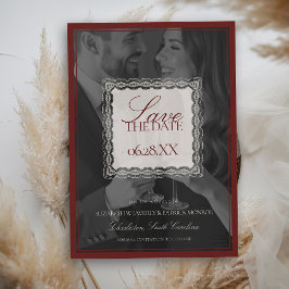 Reserva La Fecha Burgundy Estate Vintage Photo Type Overlay Wedding