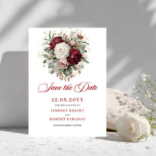 Reserva La Fecha Burgundy Floral Blush Sin Fecha de Caducidad