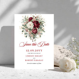 Reserva La Fecha Burgundy Floral Bohemio Save The Date
