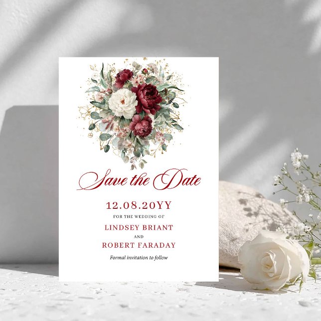 Reserva La Fecha Burgundy Floral Bohemio Save The Date (Bohemian Blush Burgundy Floral Save The Date)