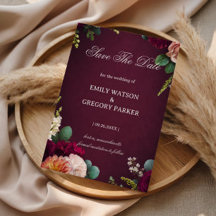 Reserva La Fecha Burgundy Floral Elegante