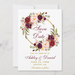 Reserva La Fecha Burgundy Floral Wreath Gold Salvar La Fecha Brg