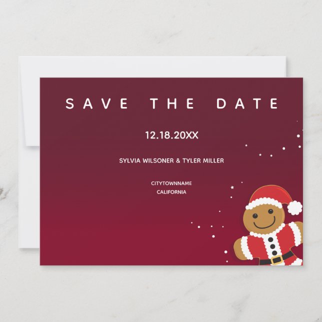 Reserva La Fecha Burgundy Gingerbread Santa Whimsical Boda (Anverso)