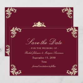 Reserva La Fecha Burgundy Gold Baroque Wedding