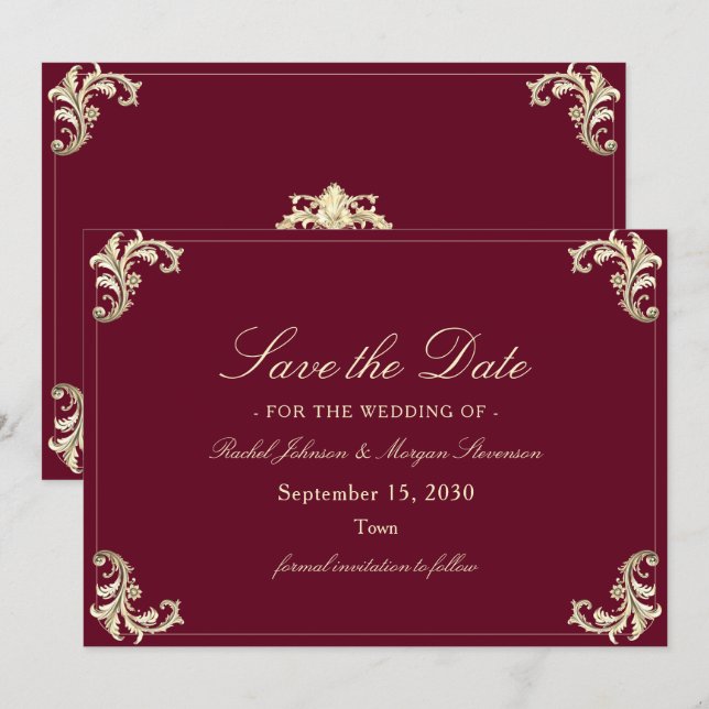 Reserva La Fecha Burgundy Gold Baroque Wedding (Anverso / Reverso)