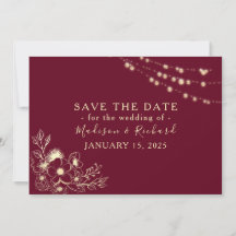 Burgundy Gold Floral Save the Date Card