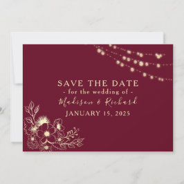 Reserva La Fecha Burgundy Gold Floral Save the Date Card