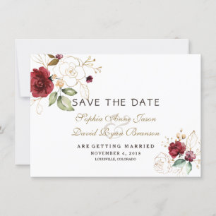 Reserva La Fecha Burgundy Gold Floral Wedding Save The Date