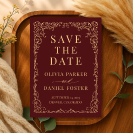 Reserva La Fecha Burgundy Gold Minimalist Wedding Save the Date