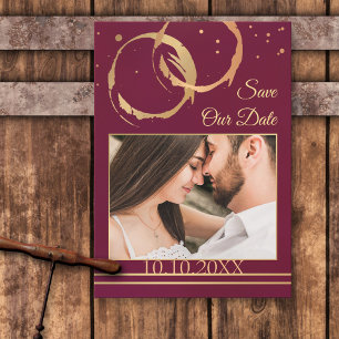 Reserva La Fecha Burgundy Gold Wine Photo Save the Date Card
