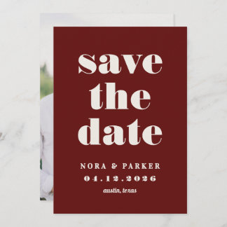 Reserva La Fecha Burgundy & Ivory Simple Modern Formal Wedding