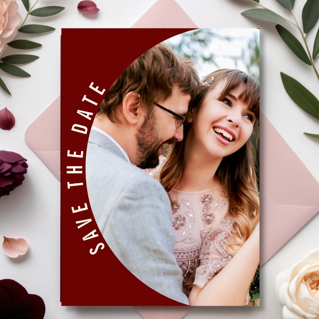 Reserva La Fecha Burgundy Maroon Photo Elegant Floral Fall Wedding (Subido por el creador)