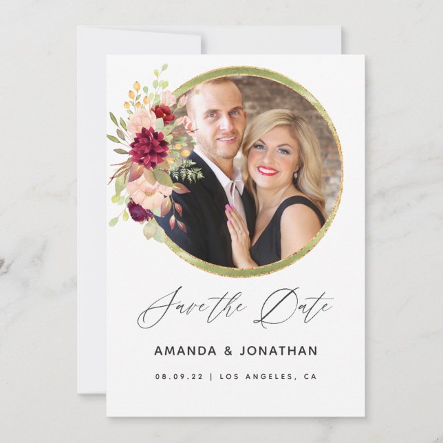 Reserva La Fecha Burgundy-Marsala y Blush Geométrico Guardar la Fec (Anverso)