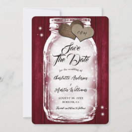 Reserva La Fecha Burgundy Mason Jar String ilumina a Boda de madera