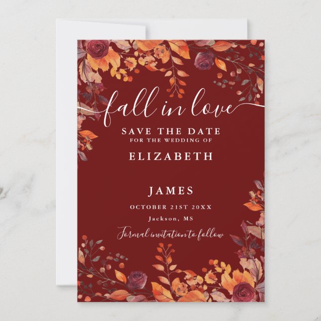 Reserva La Fecha Burgundy Rustic Fall Autumnal Floral Wedding (Anverso)