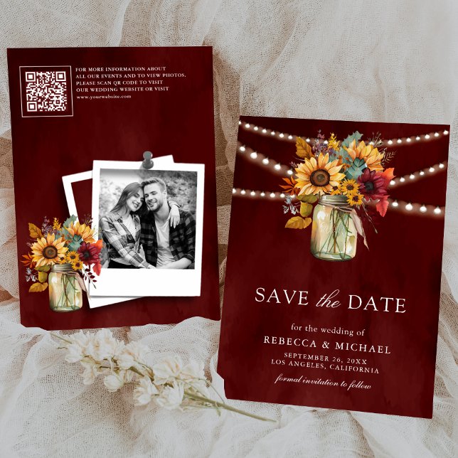 Reserva La Fecha Burgundy Sunflowers Boda de código QR (Subido por el creador)