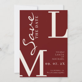 Reserva La Fecha Burgundy  y marfil elegante monograma boda