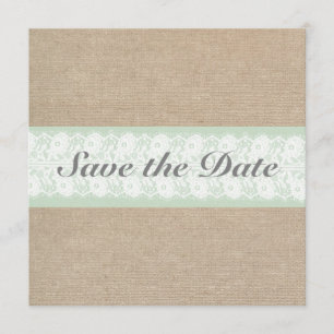 Reserva La Fecha Burlap & Lace Mint Personalizable Guardar la fecha