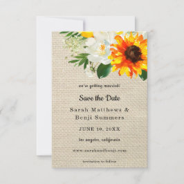 Reserva La Fecha Burlap Sunflower & White Floral Save The Date V2