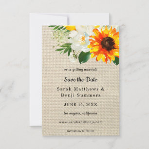 Reserva La Fecha Burlap Sunflower & White Floral Save The Date V2