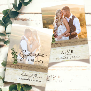 Reserva La Fecha Burlap Wood Neutral Rustic Eucalyptus Boho Foto
