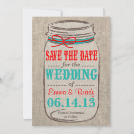 Reserva La Fecha Burlap y Mason Jar Wedding rusos salvan la fecha