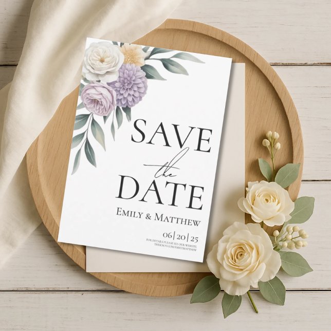 Reserva La Fecha Butter Yellow And Lilac Floral Save The Date (Subido por el creador)