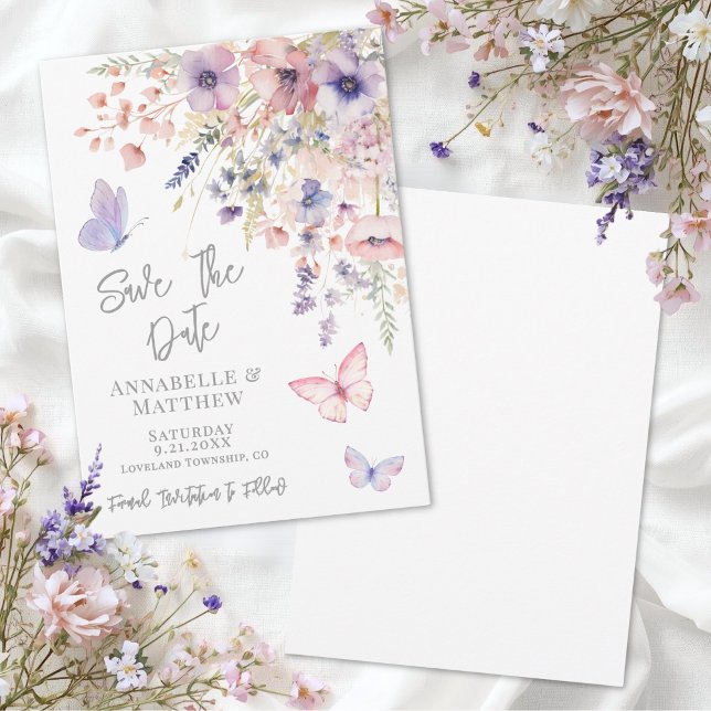 Reserva La Fecha Butterfly Wildflower Wedding (Butterfly Wildflower Wedding Save the Date )