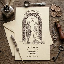 Reserva La Fecha Caballero Gótico Medieval Boda Sepia
