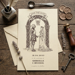Reserva La Fecha Caballero Gótico Medieval Boda Sepia