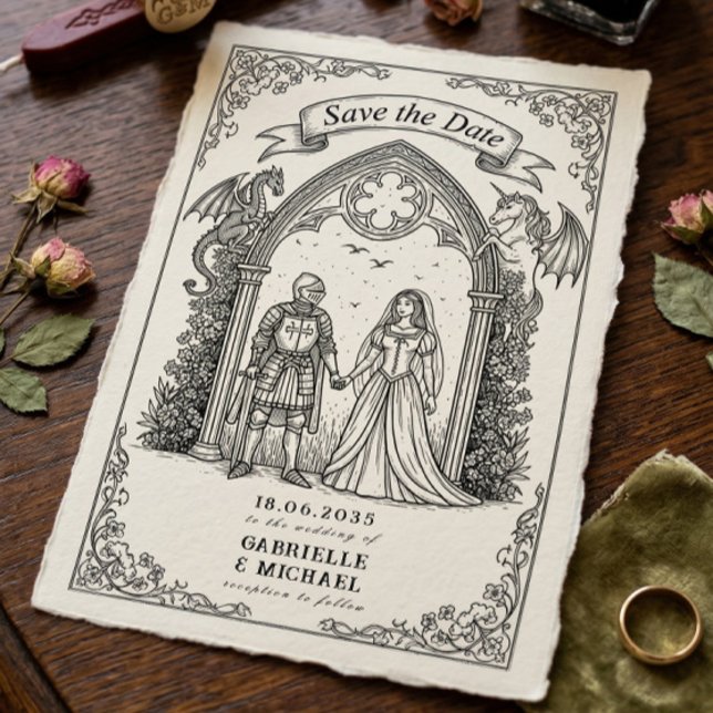 Reserva La Fecha Caballero Gótico Medieval Novio Fecha de la Boda (Subido por el creador)