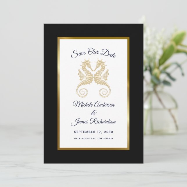 Reserva La Fecha Caballitos de Mar Tropicales Boda Save the Date (Anverso de pie)